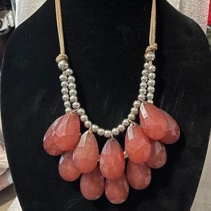 Vintage Chandelier Necklace Red Drops Silver Beads Adjustable 15" Closed As seen